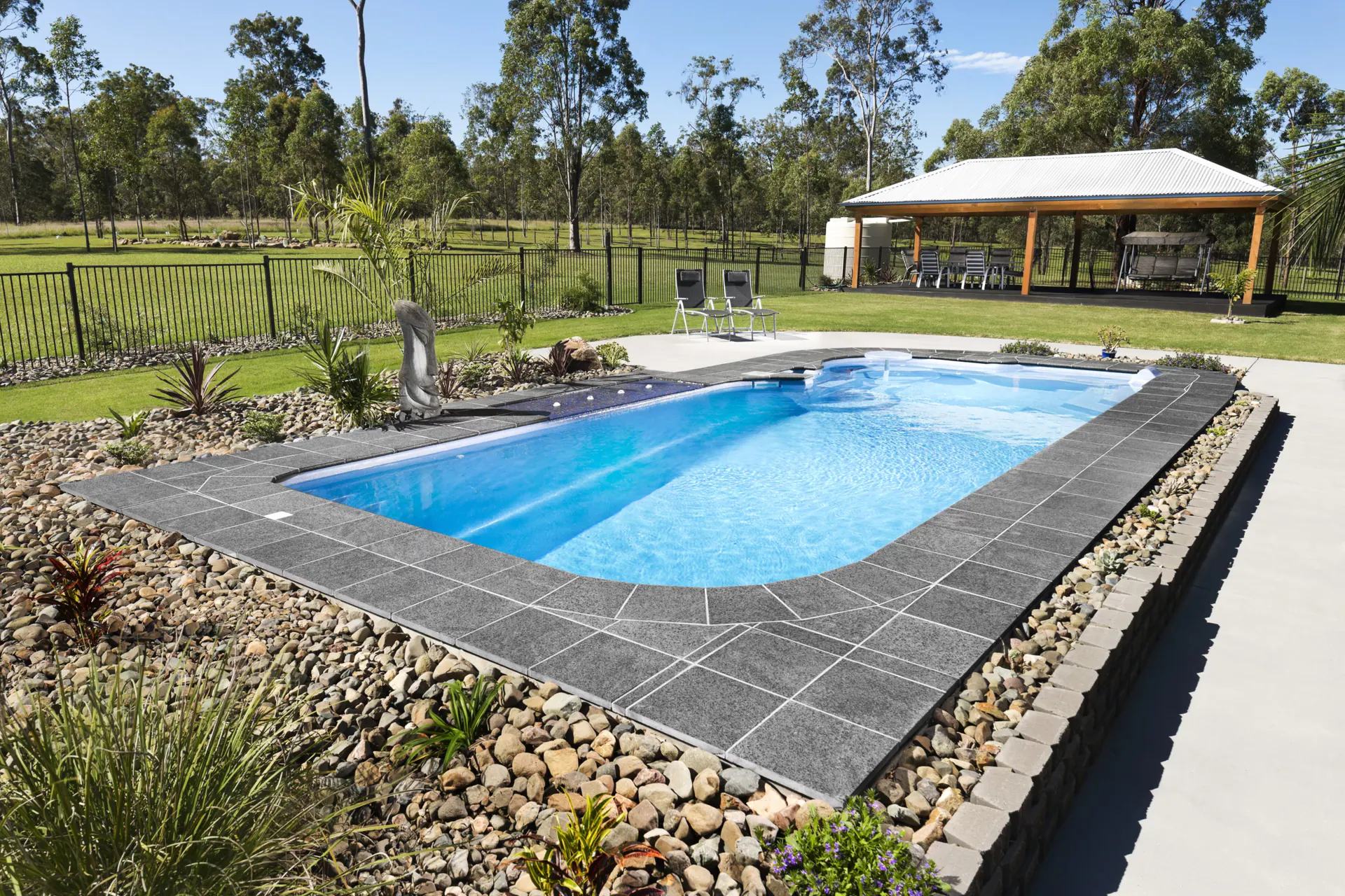 Completed fibreglass swimming pool suitable for a Kairabah backyard