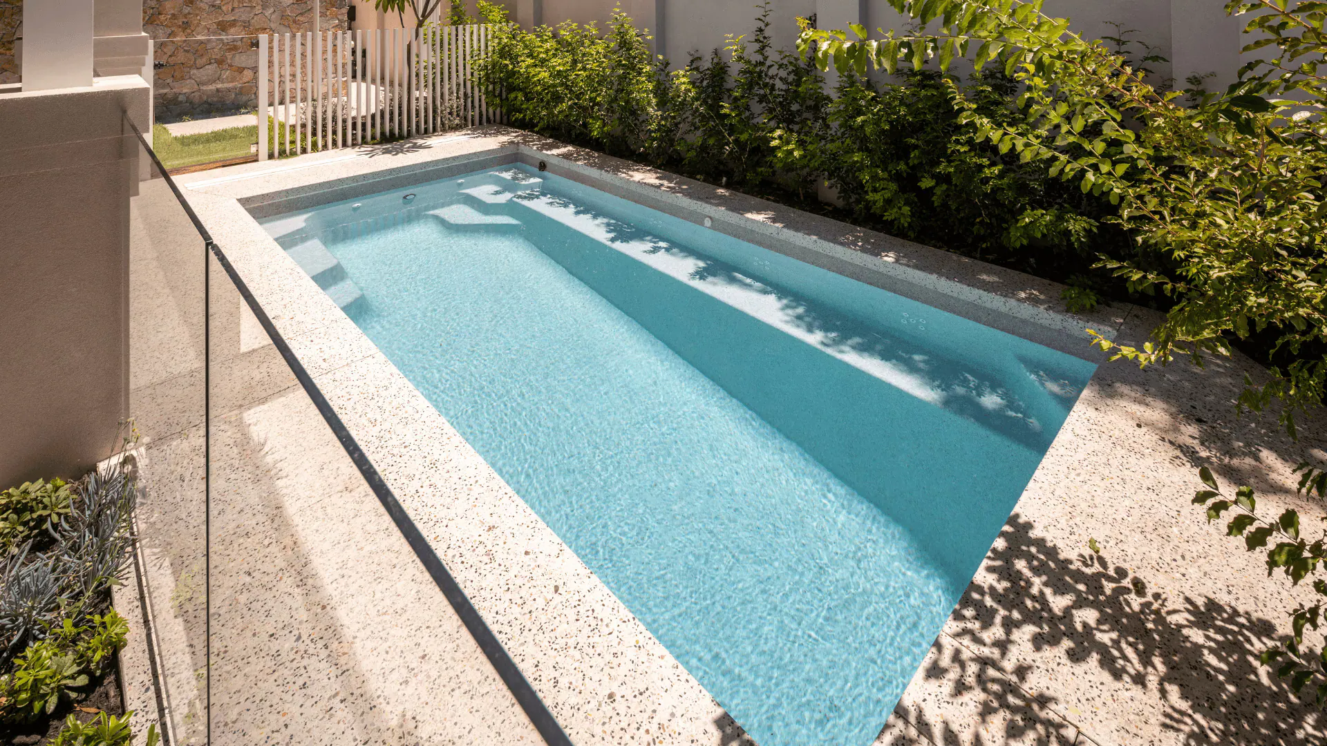Completed fibreglass swimming pool suitable for a Karawatha backyard